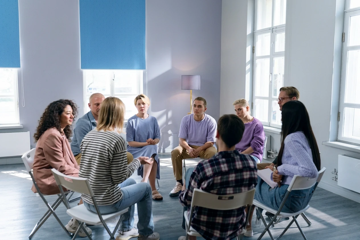 People sitting in a circle and talking